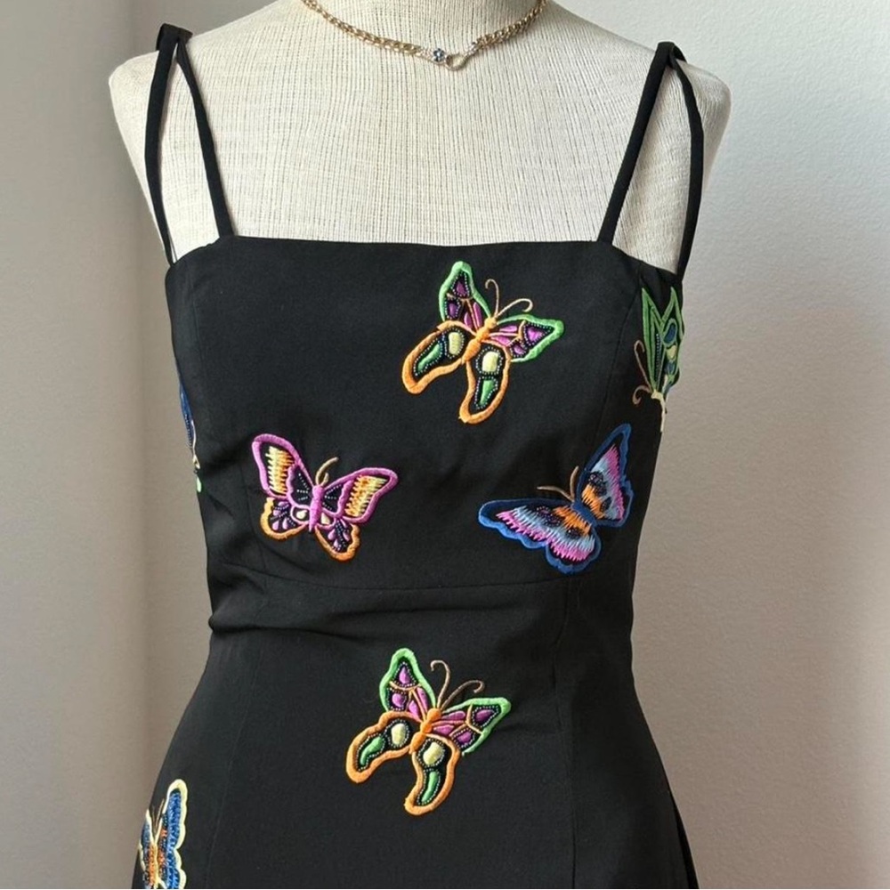 Vintage Black Dress with Multicolor Butterfly Embroidery - Picture 5 of 6